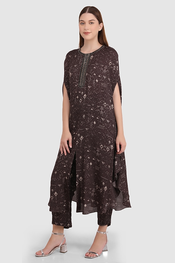 Cola Viscose Muslin Hand Embroidered Kaftan Set by Meraki By Rachna at Pernia's Pop Up Shop