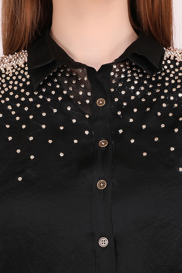 Black Organza Embroidered Shirt by Meraki By Rachna at Pernia's Pop Up Shop