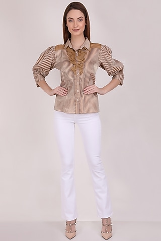 Sand Brown Organza Shirt by Meraki By Rachna