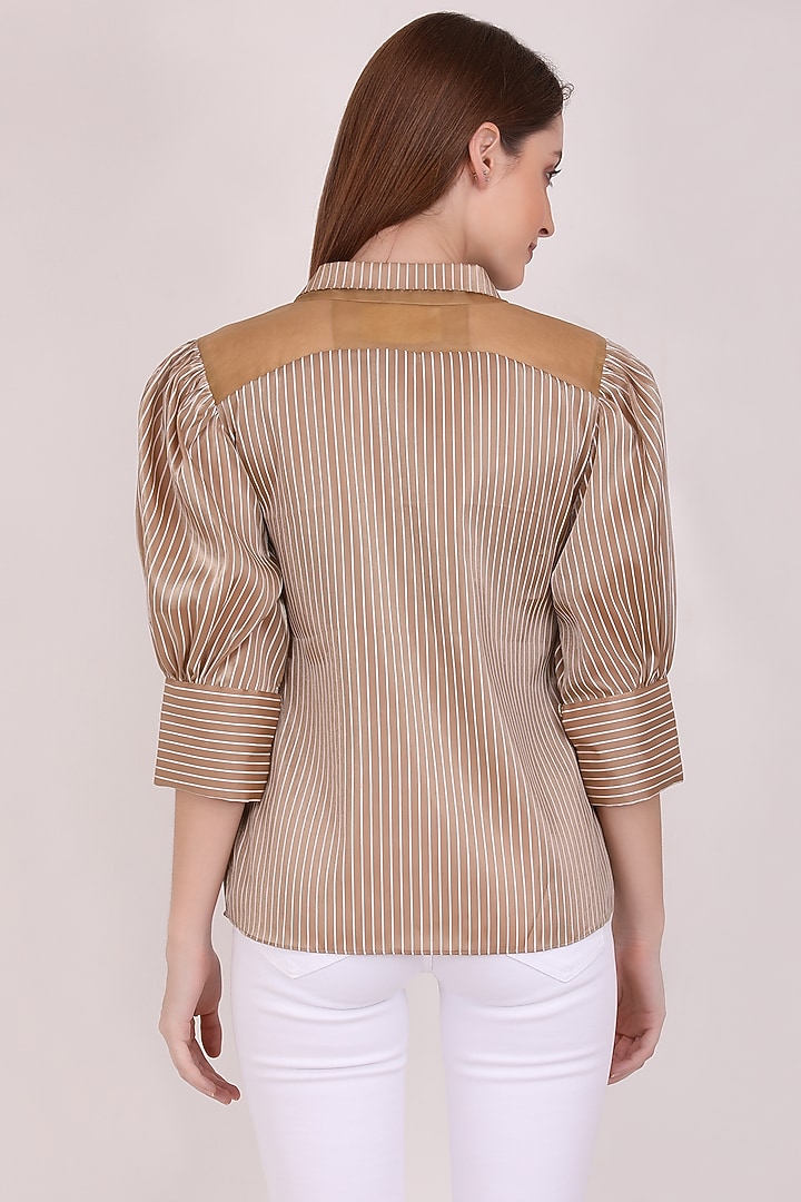 Sand Brown Organza Shirt by Meraki By Rachna at Pernia's Pop Up Shop