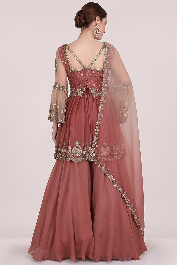 Onion Pink Georgette & Crepe Wedding Lehenga Set by Meraki By Rachna at Pernia's Pop Up Shop