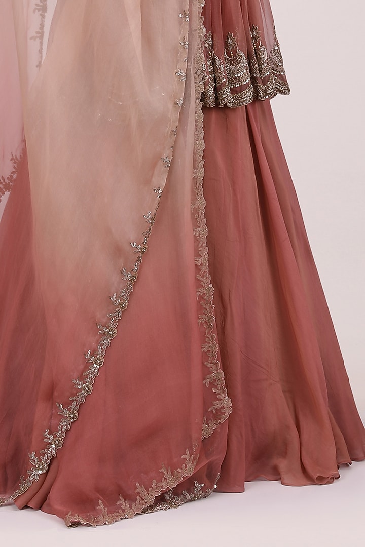 Onion Pink Georgette & Crepe Wedding Lehenga Set by Meraki By Rachna at Pernia's Pop Up Shop