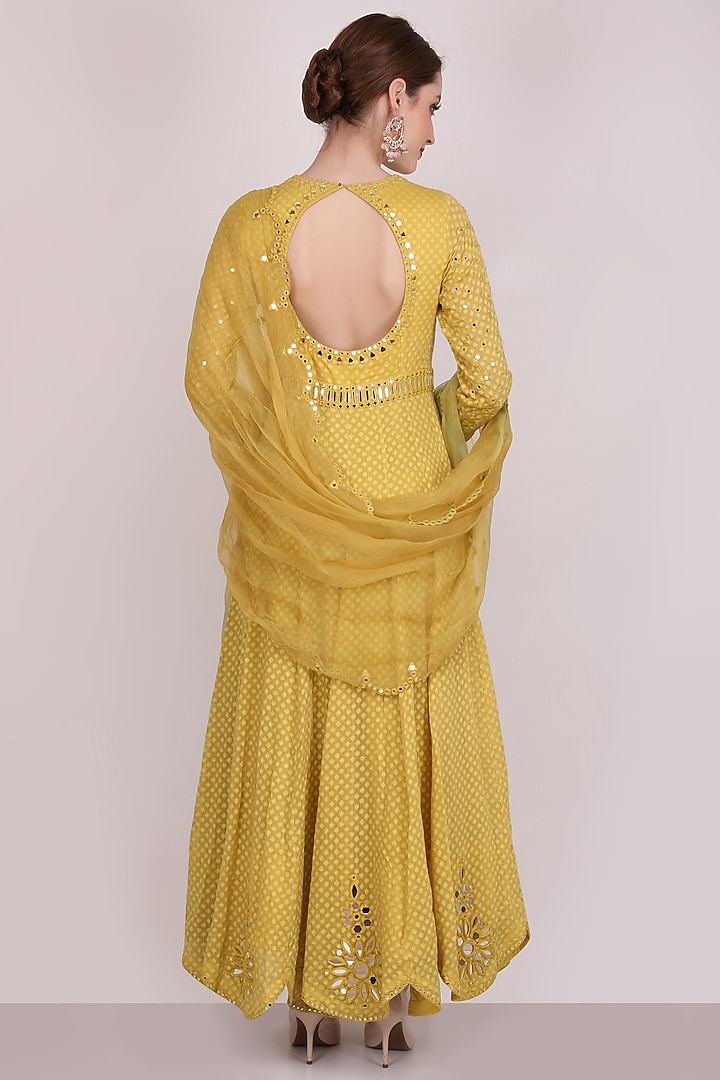 Mustard Embroidered Wedding Anarkali Set by Meraki By Rachna at Pernia's Pop Up Shop