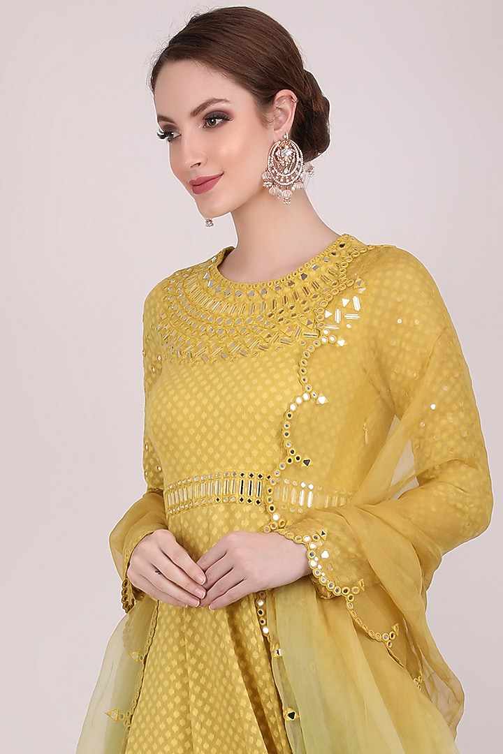 Mustard Embroidered Wedding Anarkali Set by Meraki By Rachna at Pernia's Pop Up Shop