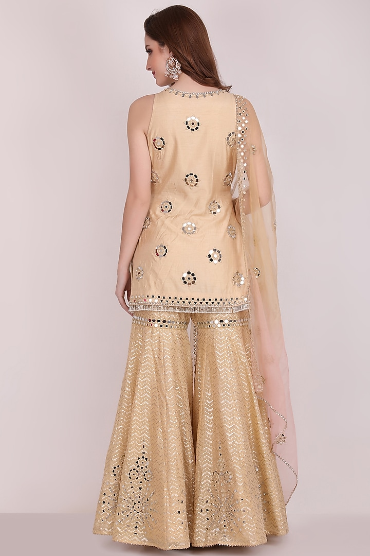 Gold Chanderi Silk Gharara Set by Meraki By Rachna at Pernia's Pop Up Shop