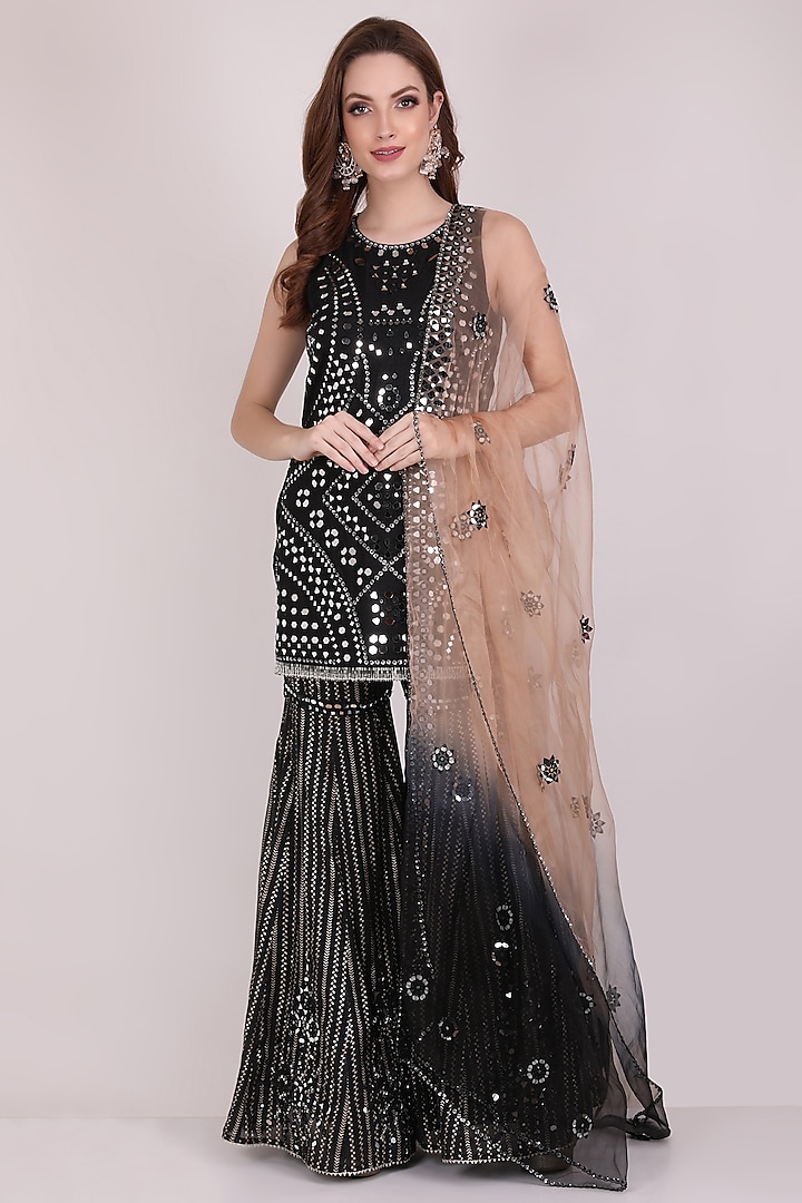 Black Banarasi Embroidered Gharara Set by Meraki By Rachna