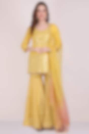 Yellow Chanderi Silk Embellished Gharara Set by Meraki By Rachna