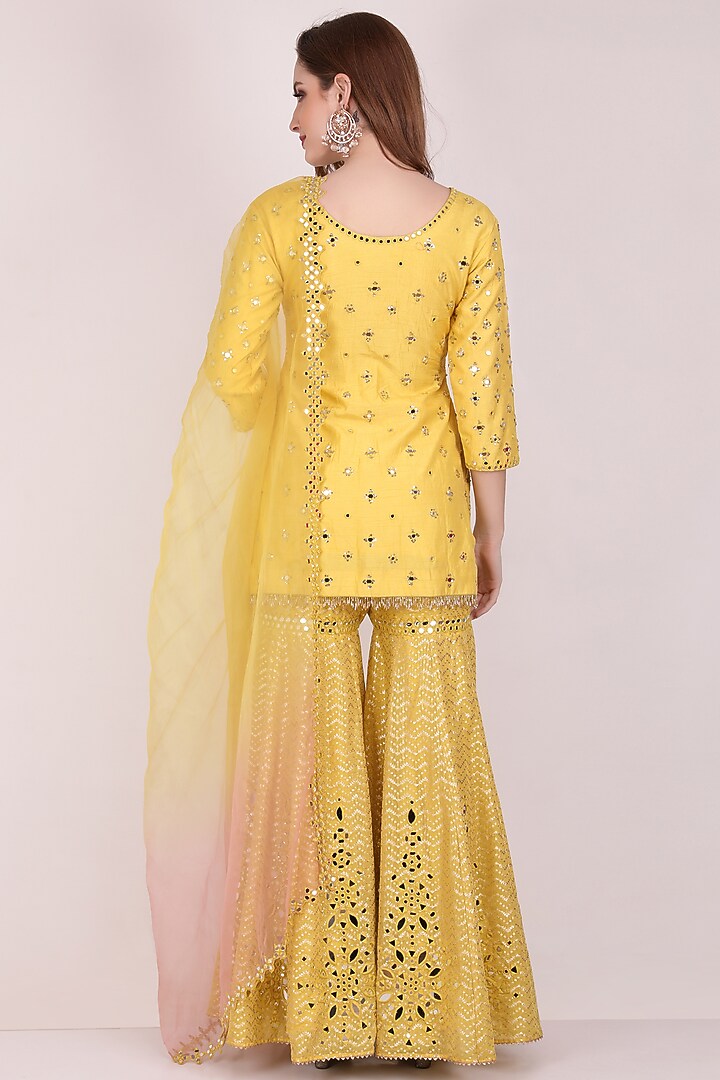 Yellow Chanderi Silk Embellished Gharara Set by Meraki By Rachna at Pernia's Pop Up Shop