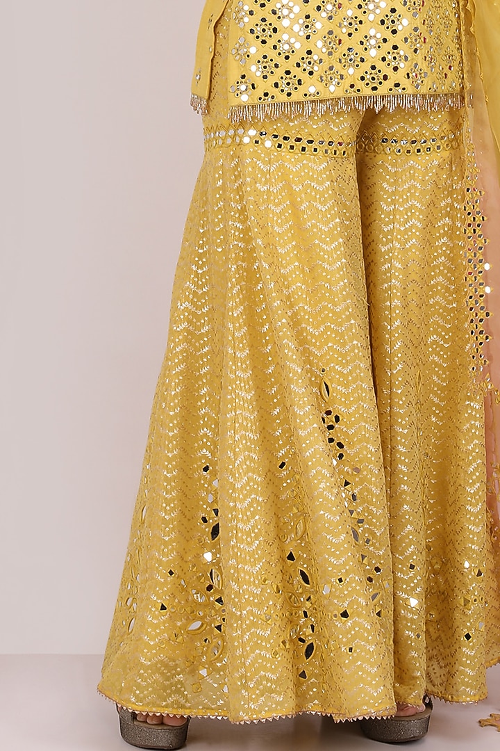 Yellow Chanderi Silk Embellished Gharara Set by Meraki By Rachna at Pernia's Pop Up Shop