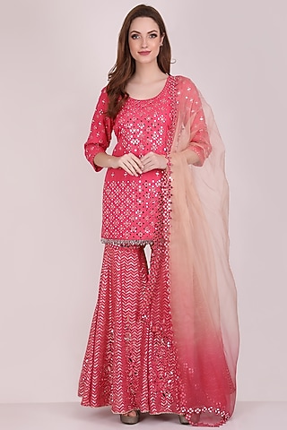 Fuchsia Chanderi Silk Embellished Gharara Set by Meraki By Rachna