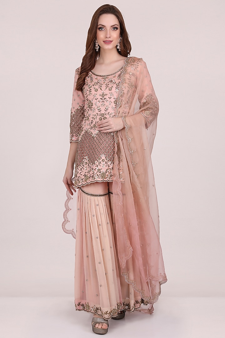 Blush Pink Chanderi Silk Gharara Set by Meraki By Rachna