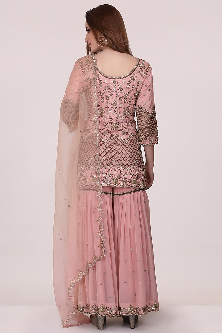 Blush Pink Chanderi Silk Gharara Set by Meraki By Rachna at Pernia's Pop Up Shop