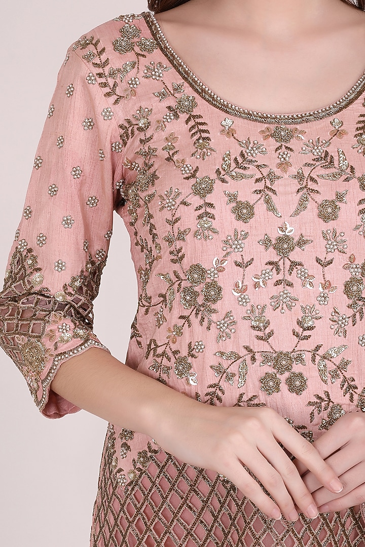 Blush Pink Chanderi Silk Gharara Set by Meraki By Rachna at Pernia's Pop Up Shop