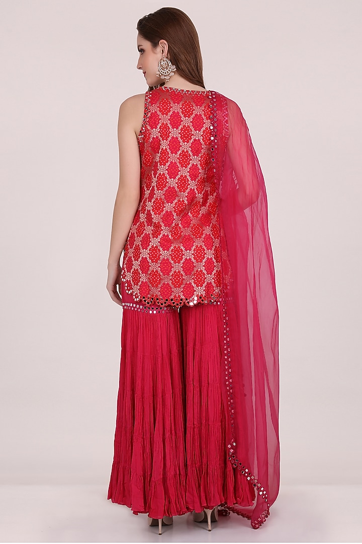 Red Georgette Gharara Set by Meraki By Rachna at Pernia's Pop Up Shop