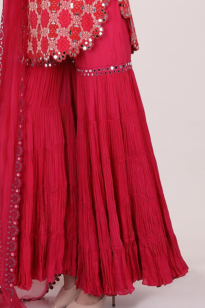 Red Georgette Gharara Set by Meraki By Rachna at Pernia's Pop Up Shop