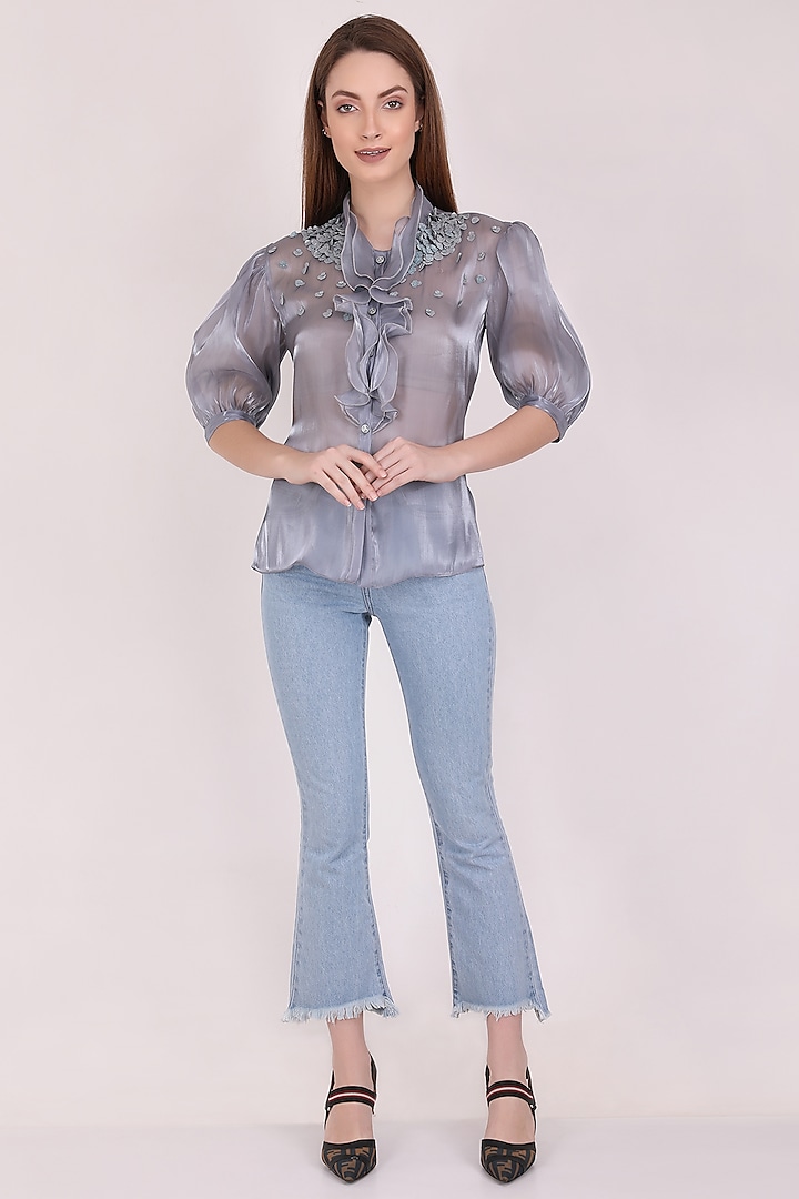 Lavender Fluid Organza Shirt by Meraki By Rachna at Pernia's Pop Up Shop