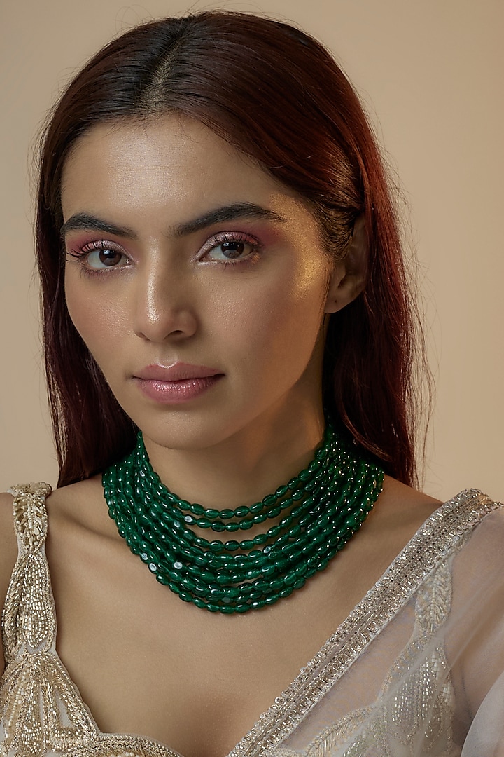 Green Emerald Layered Necklace by Mesh Artisan