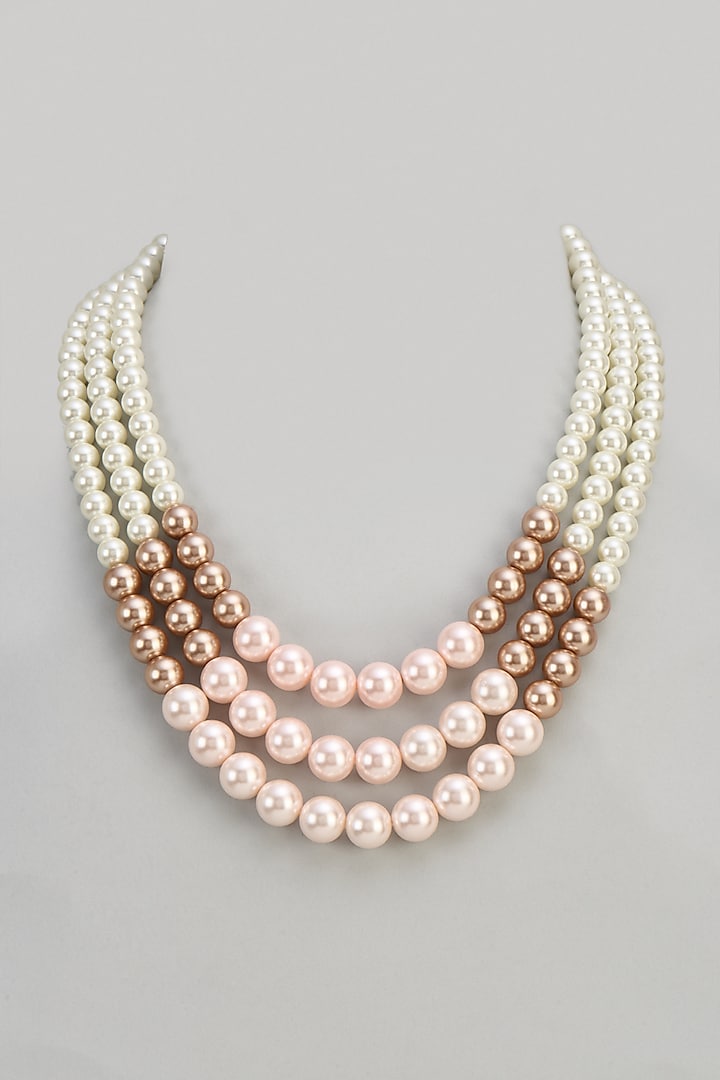 Ombre Of Pink & White Pearl Layered Necklace by Mesh Artisan