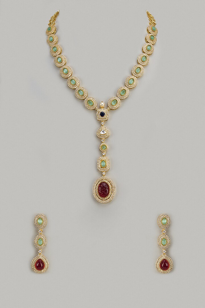 Two Tone Finish Emerald & Ruby Necklace Set by Mesh Artisan at Pernia's Pop Up Shop