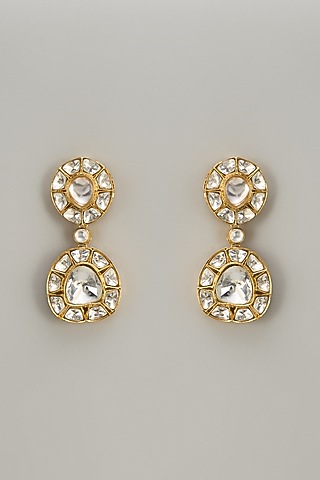 Two Tone Finish Kundan Polki Dangler Earrings by Mesh Artisan