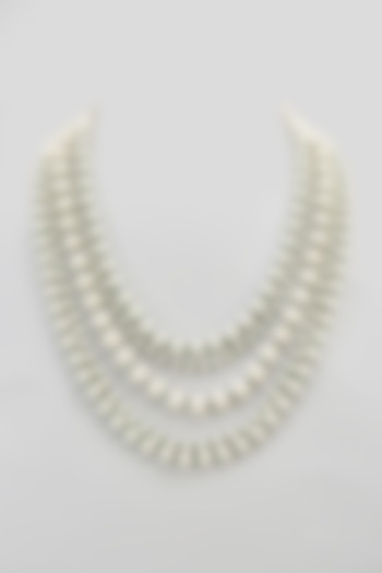White Finish Pearl Layered Necklace by Mesh Artisan