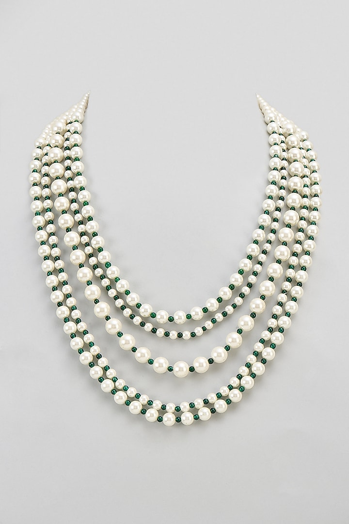 White Finish Pearl Layered Necklace by Mesh Artisan