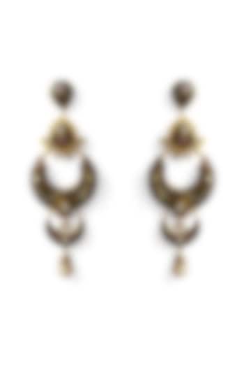 Gold Finish Kundan Polki & Pearl Hand-Painted Meenakari Dangler Earrings by Mesh Artisan at Pernia's Pop Up Shop