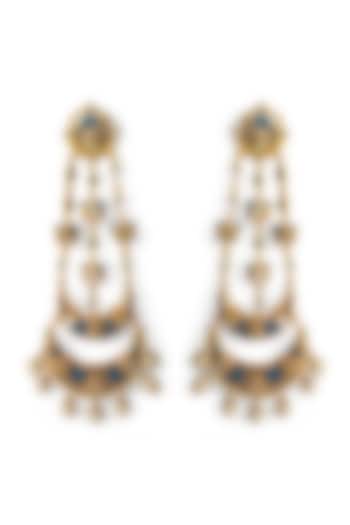 Gold Finish Kundan Polki & Pearl Meenakari Dangler Earrings by Mesh Artisan at Pernia's Pop Up Shop