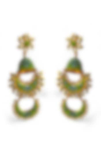 Gold Finish Kundan Polki Meenakari Chandbaali Earrings by Mesh Artisan at Pernia's Pop Up Shop