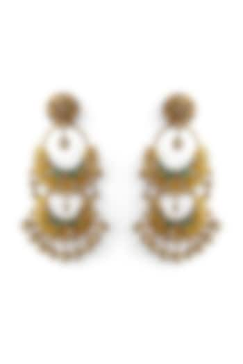 Gold Finish Kundan Polki & Pearl Enamelled Dangler Earrings by Mesh Artisan at Pernia's Pop Up Shop