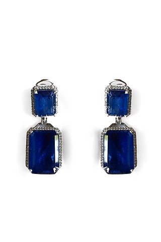 White Finish Blue Doublet Stone Dangler Earrings by Mesh Artisan
