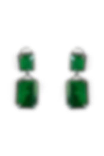 White Finish Emerald Doublet Stone Dangler Earrings by Mesh Artisan at Pernia's Pop Up Shop