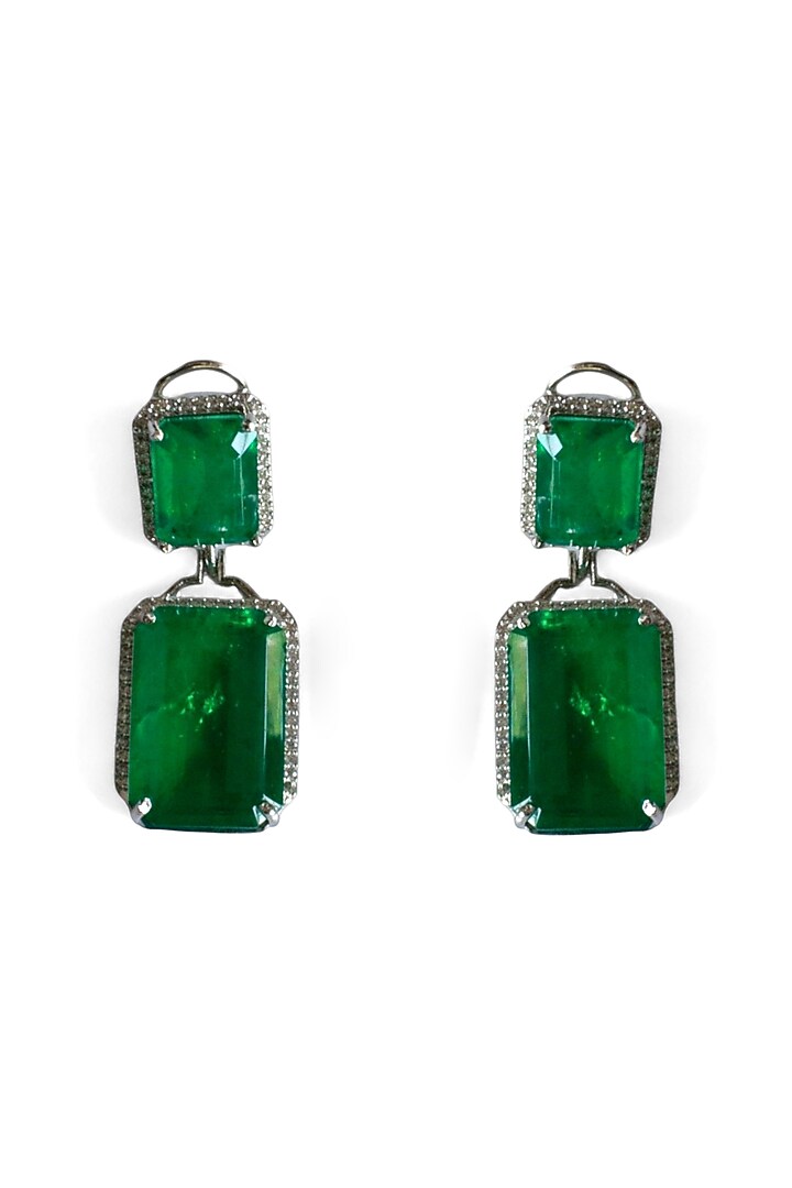White Finish Emerald Doublet Stone Dangler Earrings by Mesh Artisan at Pernia's Pop Up Shop