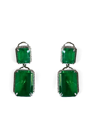White Finish Emerald Doublet Stone Dangler Earrings by Mesh Artisan