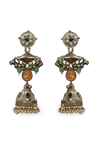 Silver Oxidised Finish Dangler Earrings by Mesh Artisan