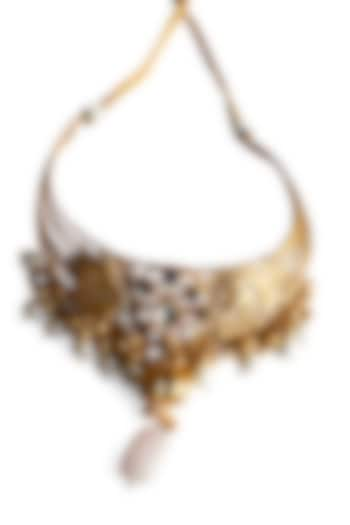 Gold Finish Kundan Polki Necklace by Mesh Artisan at Pernia's Pop Up Shop