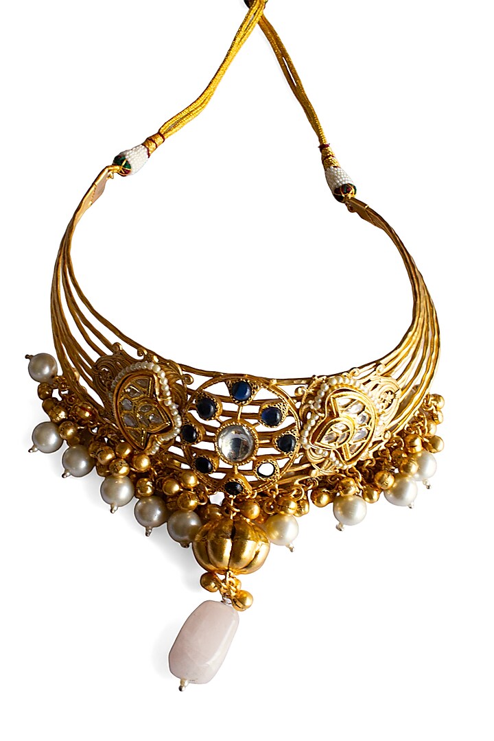 Gold Finish Kundan Polki Necklace by Mesh Artisan at Pernia's Pop Up Shop