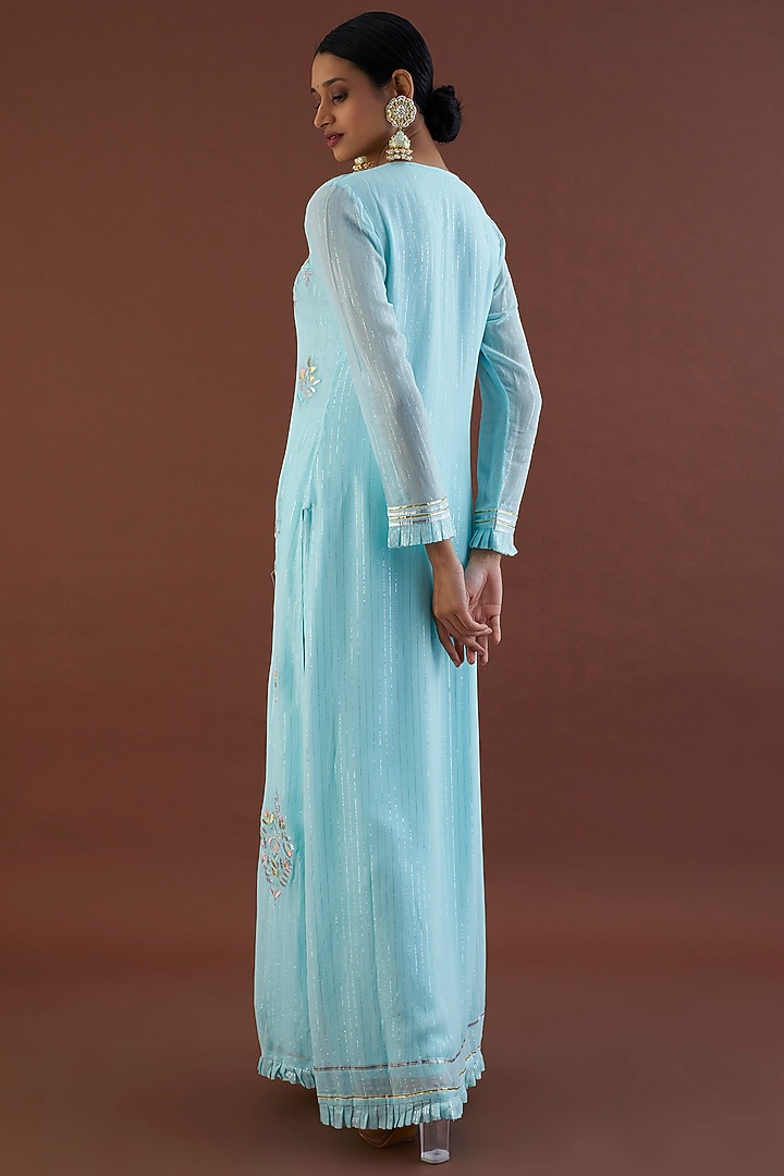 Ice Blue Embroidered Jacket Set by Metamorphs at Pernia's Pop Up Shop