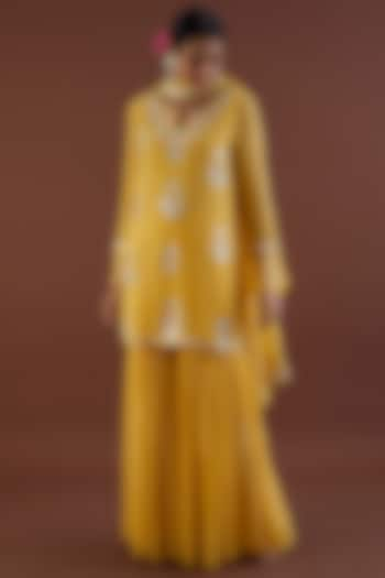 Pale Yellow Lurex Georgette Gharara Set by Metamorphs