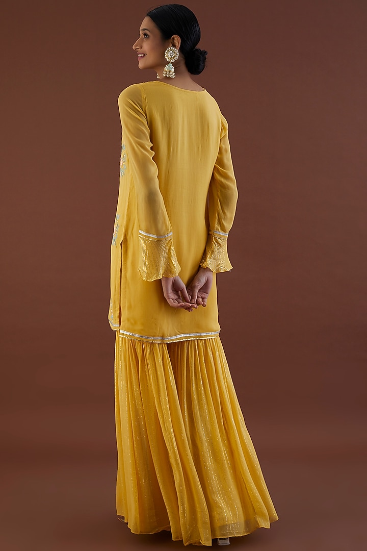 Pale Yellow Lurex Georgette Gharara Set by Metamorphs at Pernia's Pop Up Shop