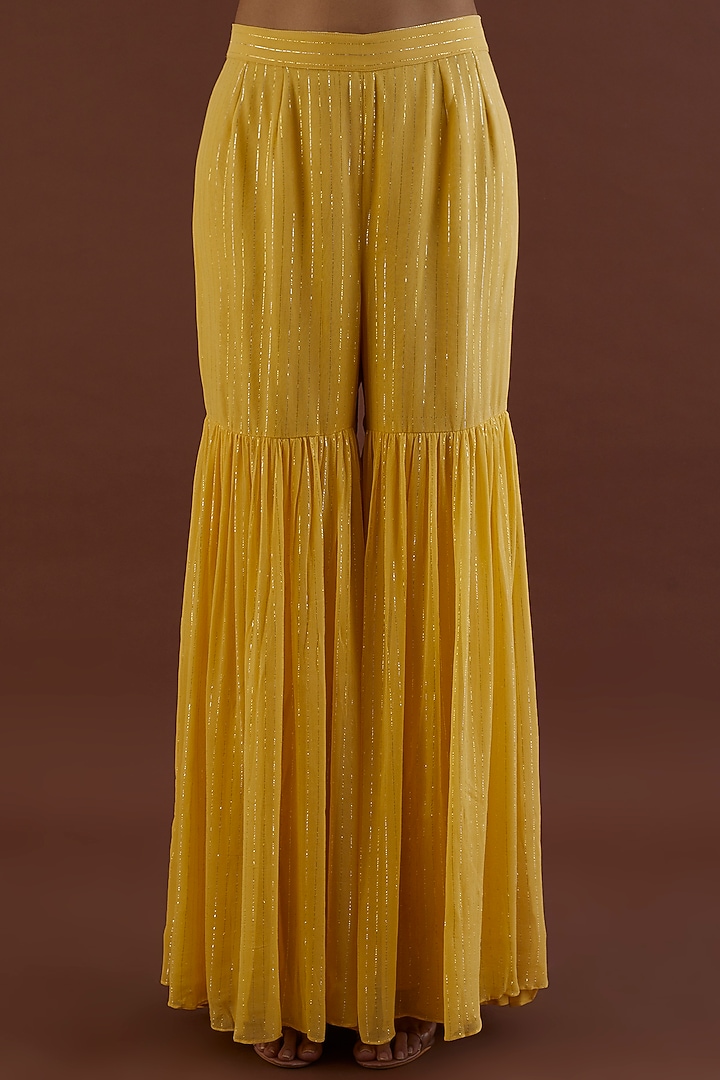 Pale Yellow Lurex Georgette Gharara Set by Metamorphs at Pernia's Pop Up Shop
