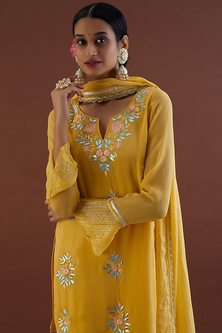 Pale Yellow Lurex Georgette Gharara Set by Metamorphs at Pernia's Pop Up Shop
