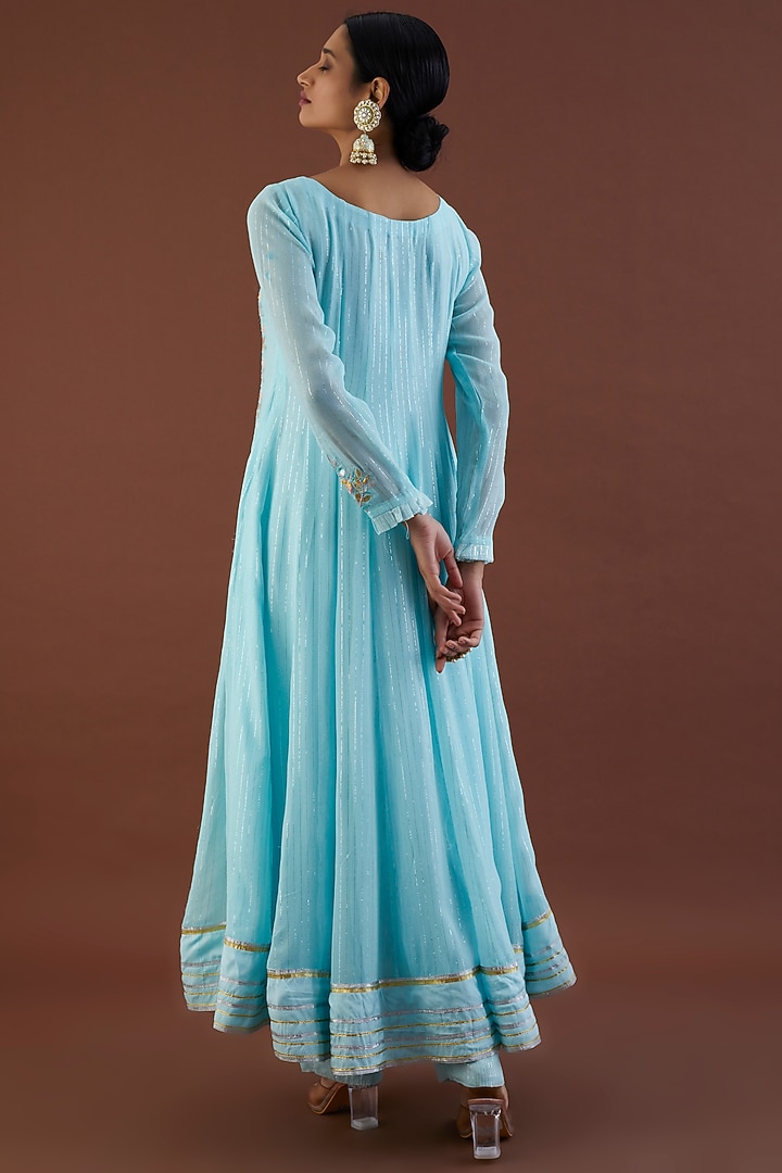 Mint Blue Embroidered Party Wear Anarkali Set by Metamorphs at Pernia's Pop Up Shop