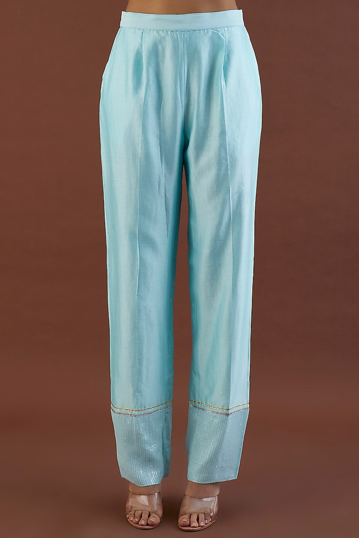 Mint Blue Embroidered Party Wear Anarkali Set by Metamorphs at Pernia's Pop Up Shop
