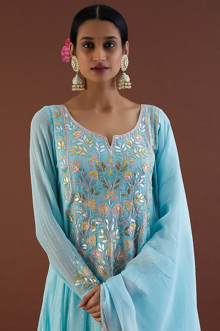 Mint Blue Embroidered Party Wear Anarkali Set by Metamorphs at Pernia's Pop Up Shop