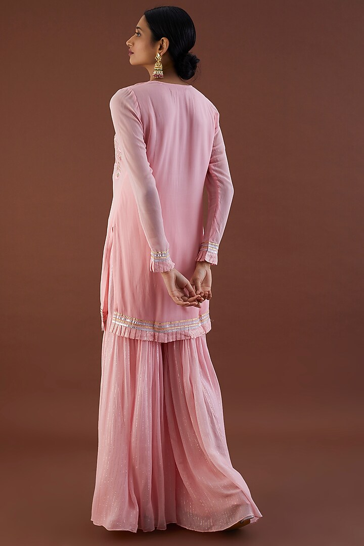 Blush Pink Lurex Georgette Gharara Set by Metamorphs at Pernia's Pop Up Shop