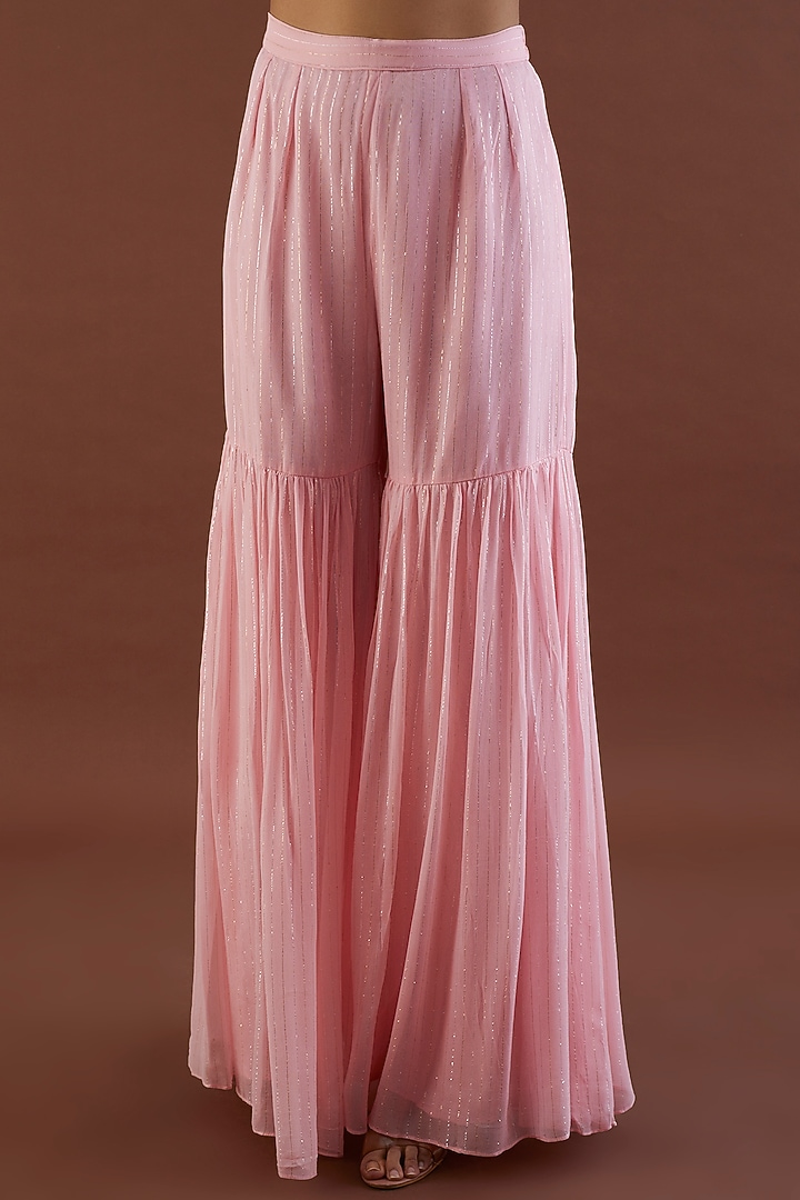 Blush Pink Lurex Georgette Gharara Set by Metamorphs at Pernia's Pop Up Shop