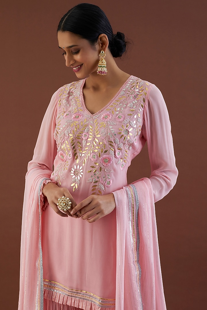 Blush Pink Lurex Georgette Gharara Set by Metamorphs at Pernia's Pop Up Shop