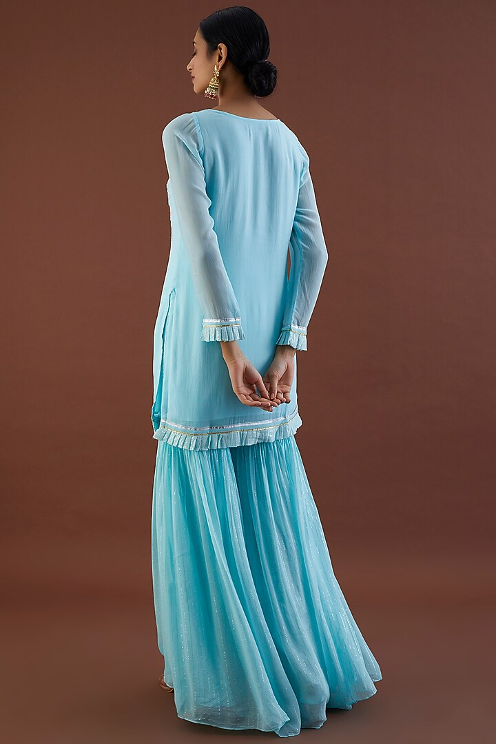 Mint Blue Lurex Georgette Gharara Set by Metamorphs at Pernia's Pop Up Shop