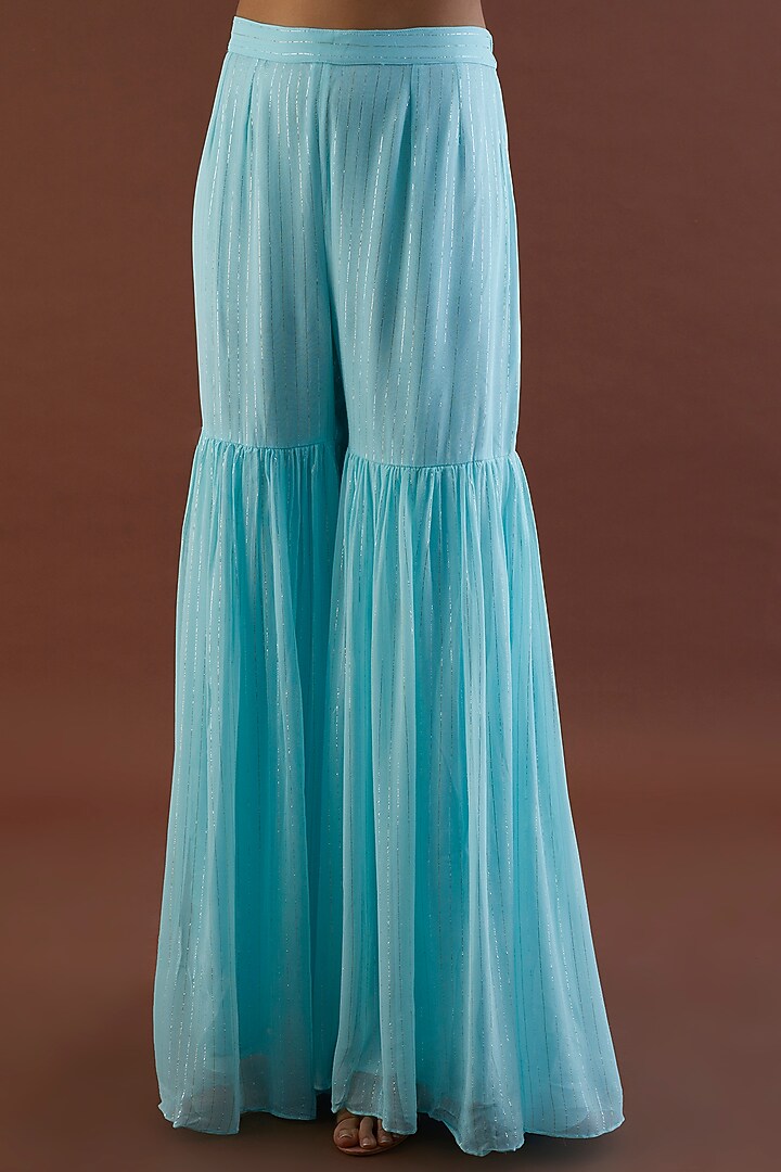 Mint Blue Lurex Georgette Gharara Set by Metamorphs at Pernia's Pop Up Shop